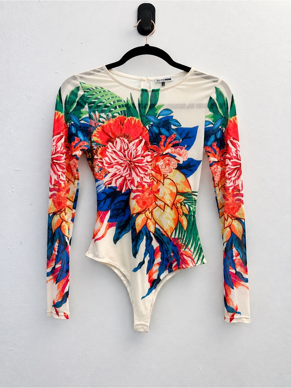 Tropical Floral Long-Sleeve Swim Bodysuit - Multicolor